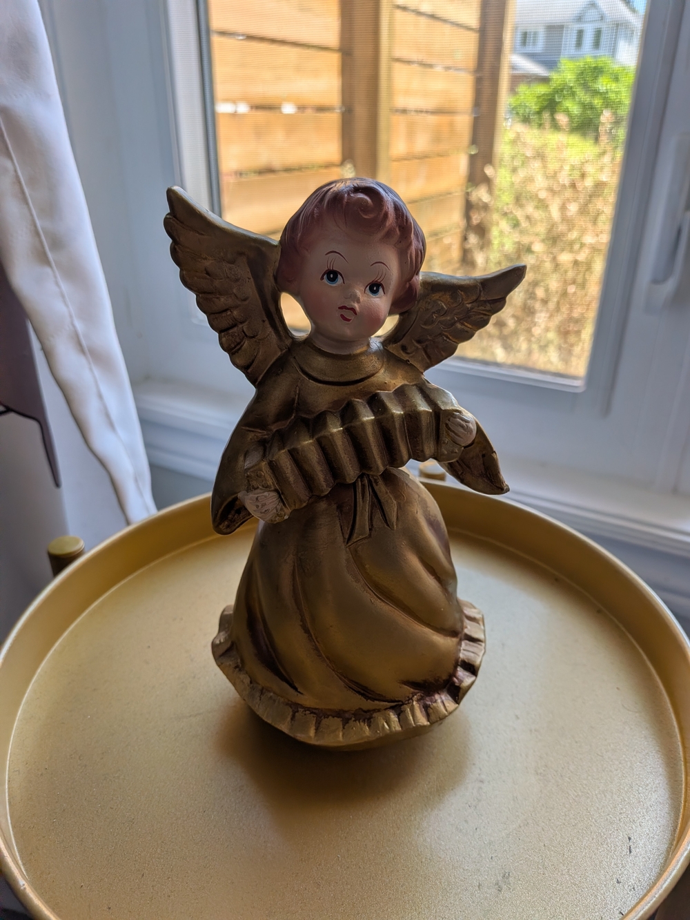 Vintage Musical Gold Angel Figurine with Accordion(Made In Japan)